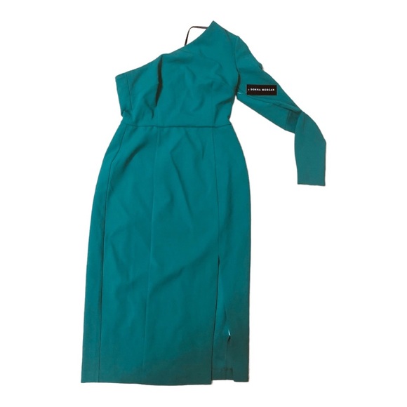Donna Morgan emerald green one shoulder‎ sheath cocktail dress size 2 brand new - Picture 8 of 16